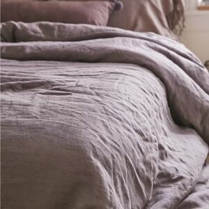 UO Charcoal Linen/Cotton Queen Duvet Cover Set - NEW!